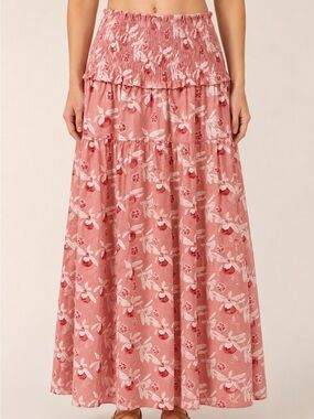 Dear Georgie Cooper Smocked Pomegranate Maxi Skirt – Size Large